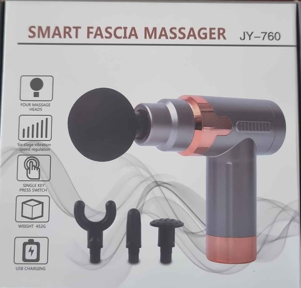 Massage gun - 6 speed, 4 head options, rechargeable, now available in 4 colours with a golden ring