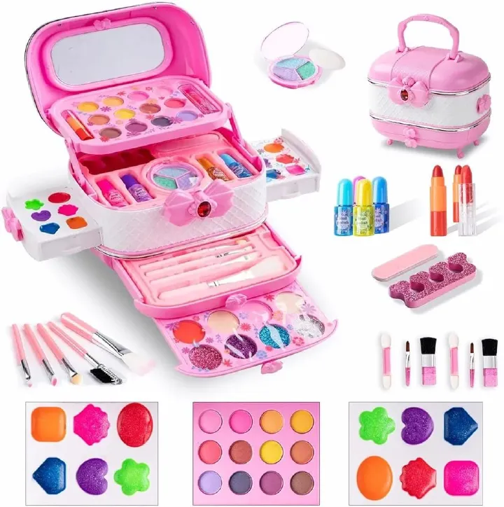 NEW GLAM SET! 
Unbox endless fun with the Ultimate Kids Makeup Set! 
3-Tier Design – Layers of makeup, brushes & accessories.
Cute Carry Case – Stylish and portable.
Safe & Washable – Gentle and skin