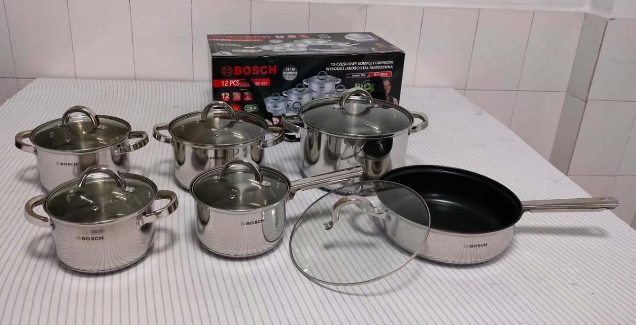 🔥 12PCS BOSCH Stainless Steel Cookware Set – Premium Quality 🔥🎁 SPECIAL OFFER AVAILABLE – Limited Stock!
HighQuality Stainless Steel, Induction Compatible,Tempered Glass Lids&Even Heat Distribution