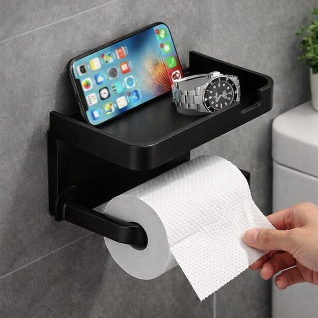 🚽 Wall Mounted Toilet Paper Holder with Storage Shelf – Bathroom Organizer Rack
Upgrade your bathroom with this multi-functional wall-mounted toilet paper holder, designed with a convenient top shel