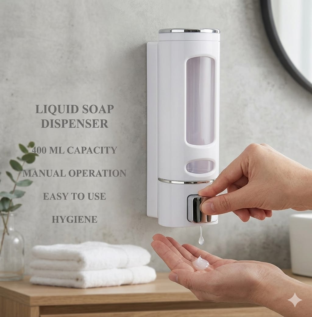 🧴 Wall Mounted Liquid Soap Dispenser 400ML – Manual Bathroom & Kitchen Soap Holder
Keep your space clean and hygienic with this 400ML wall-mounted liquid soap dispenser. Designed for convenience and
