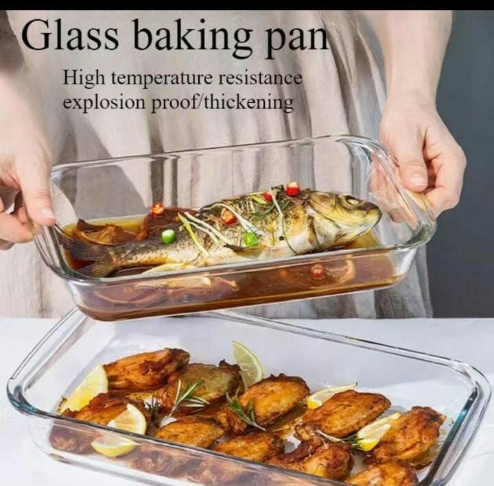 2pcs Glass Set Of Rectangular Baking Trays, Microwave, freezer, oven and dishwasher safe