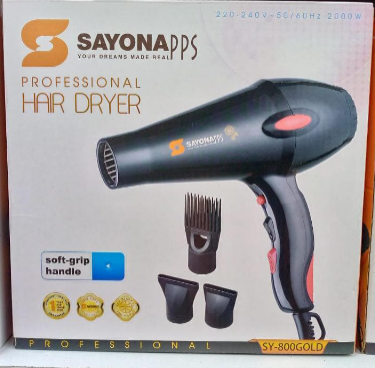 Sayona SY-800 Commercial Hair Blow Dryer 2 Speeds and 3 Heat Settings, Soft Grip Handle, 2000W