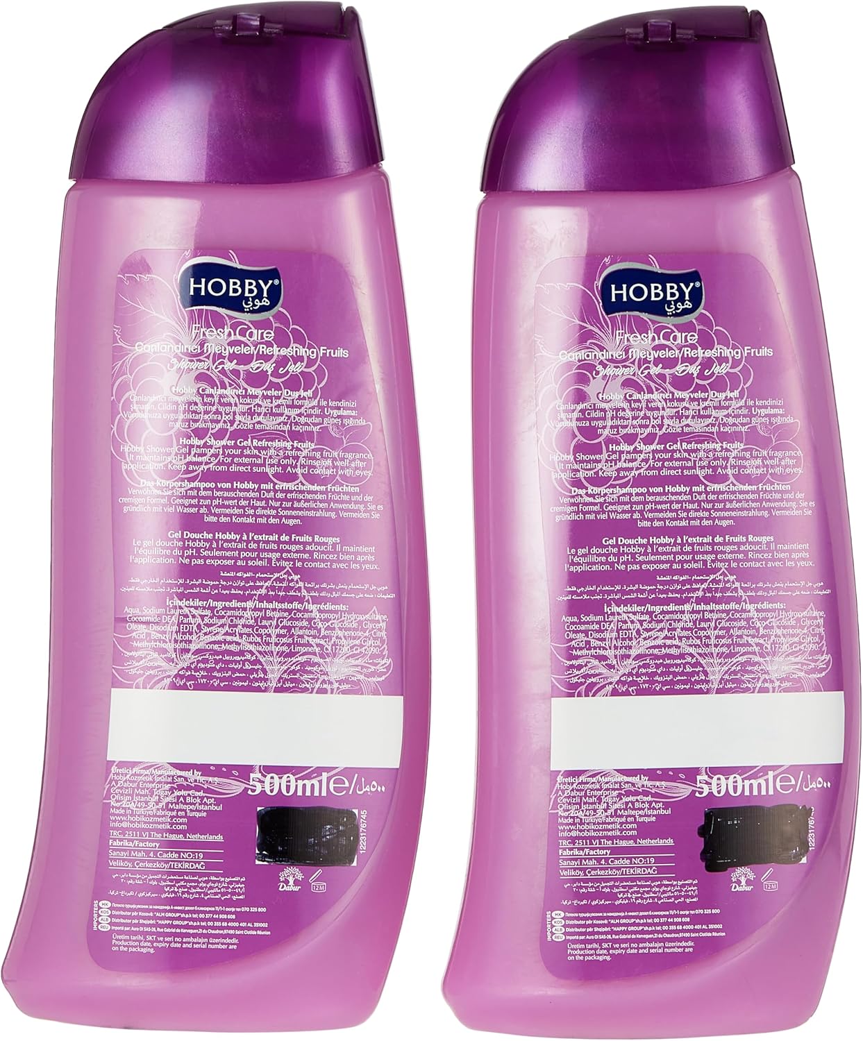 2 Packs Hobby Fresh Care Shower Gel Body Wash|Refreshing Fruits | For Daily Germ Protection & Personal Hygiene | 500ml Gentle Cleansing Delightful Fragrance 500ml