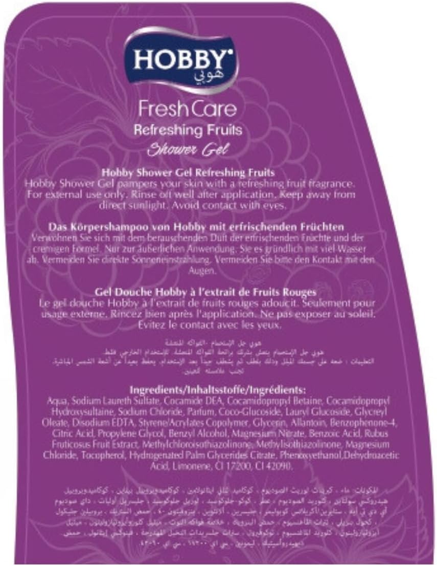 2 Packs Hobby Fresh Care Shower Gel Body Wash|Refreshing Fruits | For Daily Germ Protection & Personal Hygiene | 500ml Gentle Cleansing Delightful Fragrance 500ml