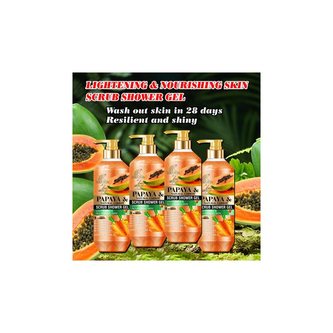 Roushun 7 Days Papaya and Carrot Scrub Shower Gel 1000 ml Removes Acnes Clear Pimples Cleans and Hydrates Glow and Shine rbutin And Kojic Acid Scrub Shower Gel 1000 ml