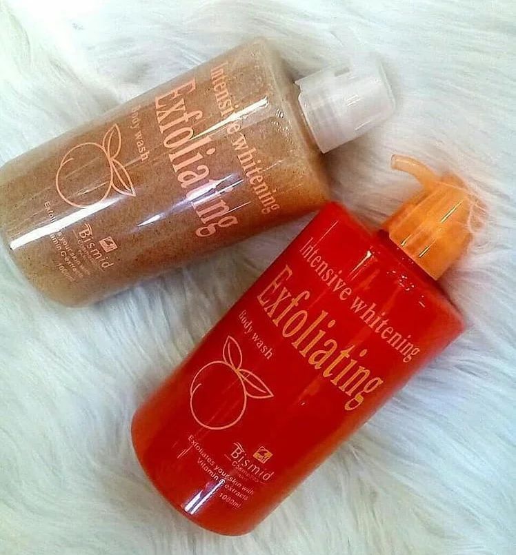 Bismid Intensive Whitening Exfoliating Body Wash 31.8 Floz / 940ml For Soft and Silky Skin Enriched with scent of Glycerin, and Apricot SkinProtect SPF 50 Sunscreen Body Washes