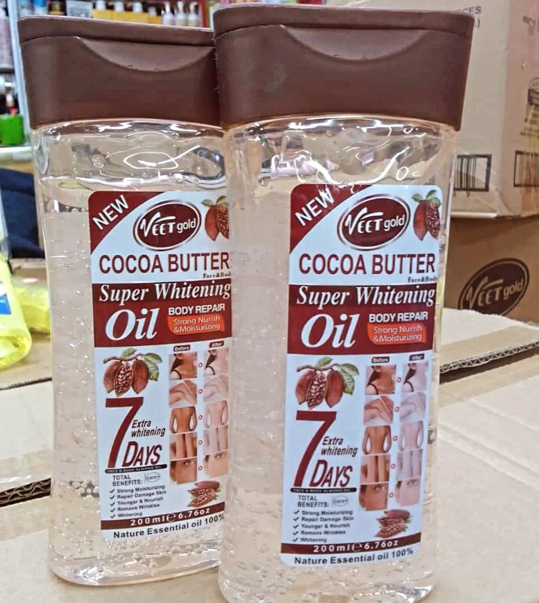 VEET GOLD Cocoa Butter Super Whitening & Brightening Body Oil 200ml Clear dark spots Anti aging Clears black spots Soften the skin Cocoa Butter Oil Super Brightening-200ml Anti Darks Spots