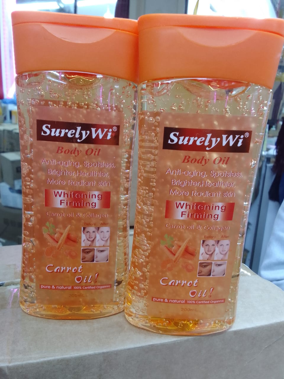 Surely Wi Carrot Body Oil 200ml Super Whitening Skin Repair Anti-Aging Removes Wrinkles Dark Spots & Smooths Clears Knuckle Premium Organic Whitening and Moisturizing Body OI