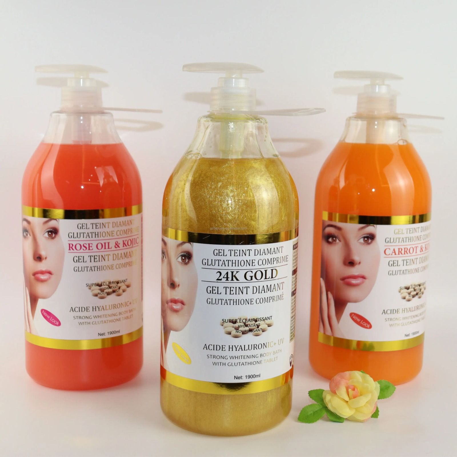 Gel Teint Diamant Rose Oil & Kojic High Concentration Vitamin C Dark Spots Corrector Lightening Strong Whitening Deep Cleaning Shower Gel 1900ml Body Corrector Nourishing and Hydrating