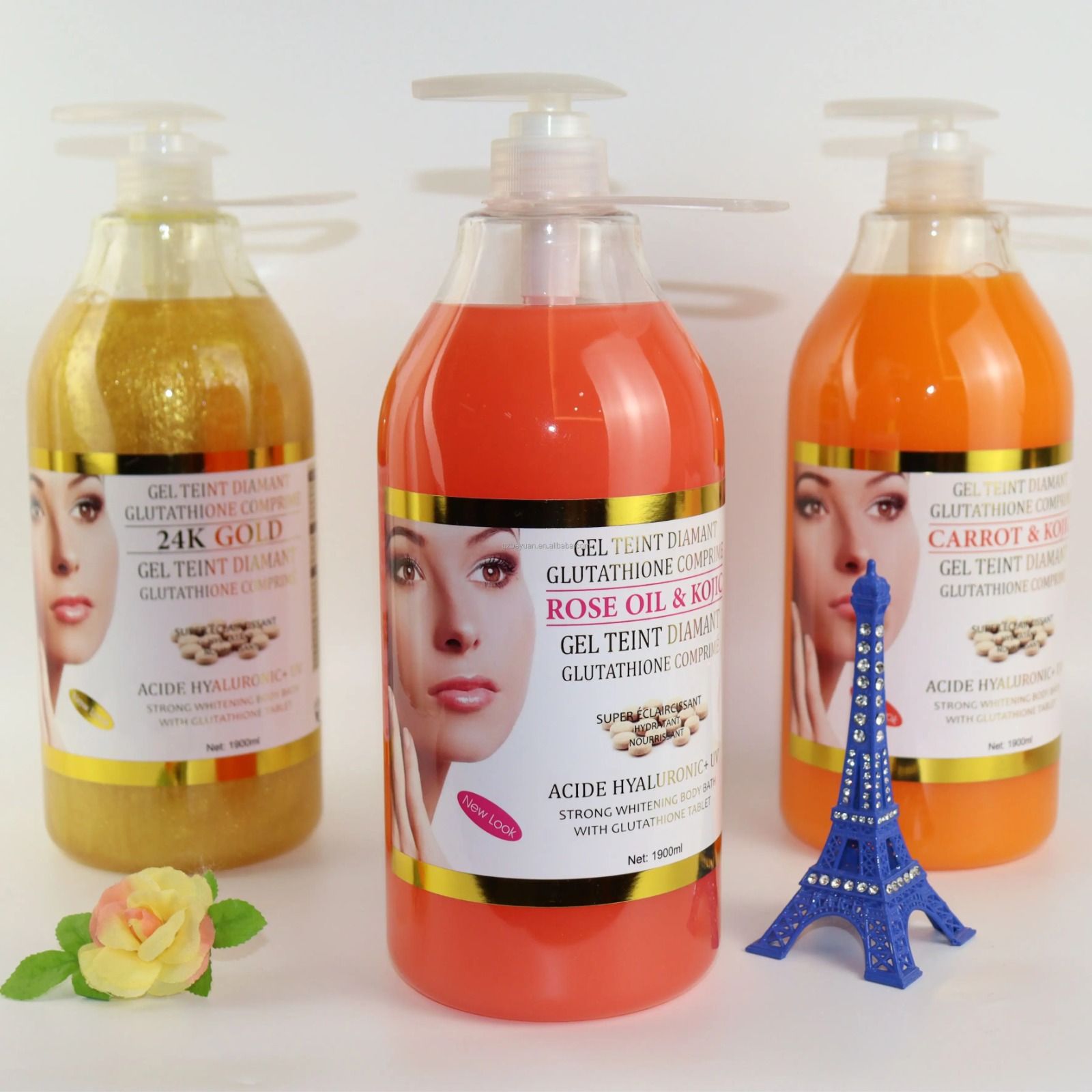 Gel Teint Diamant Rose Oil & Kojic High Concentration Vitamin C Dark Spots Corrector Lightening Strong Whitening Deep Cleaning Shower Gel 1900ml Body Corrector Nourishing and Hydrating