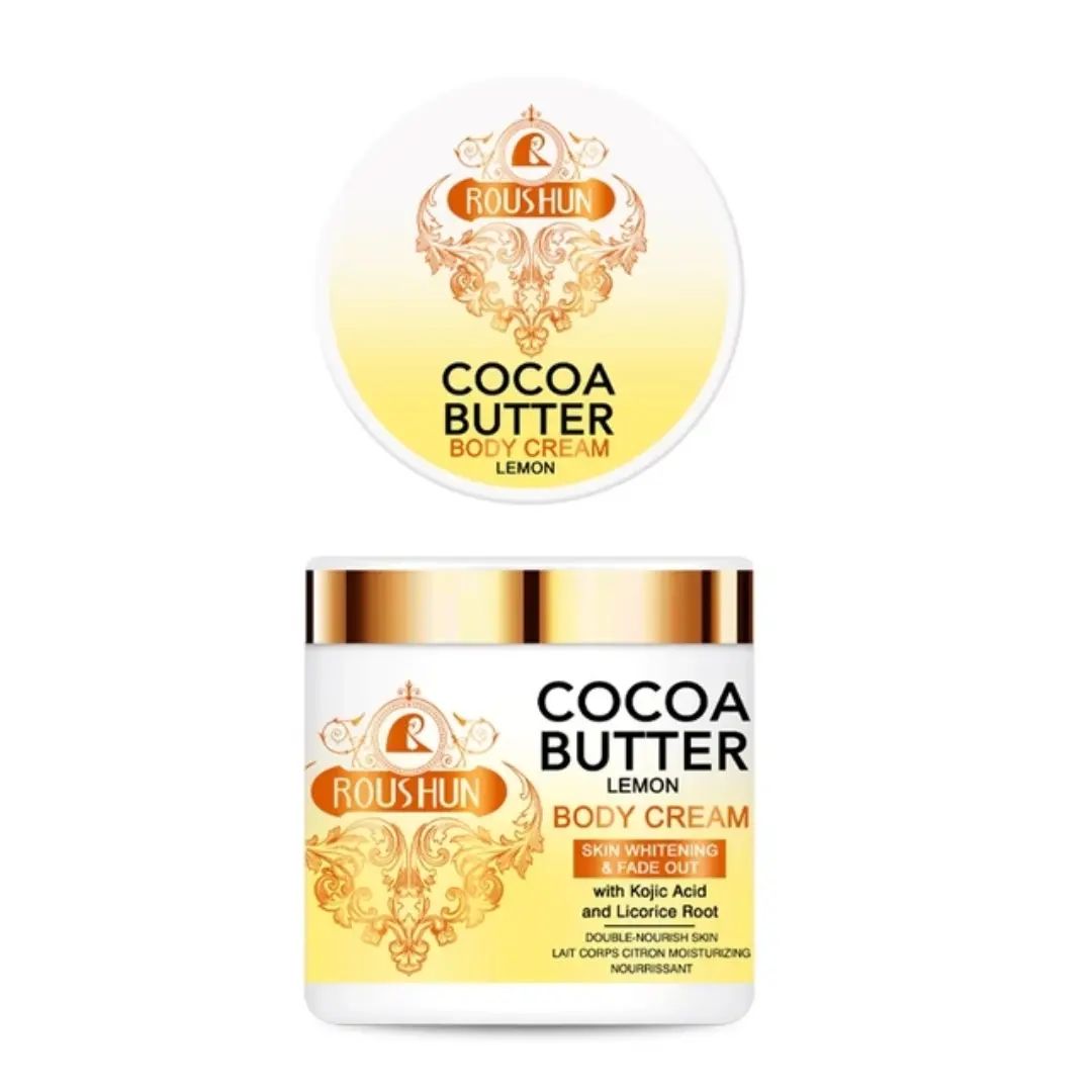 ROUSHUN Cocoa Butter Body Cream Cocoa Butter and Lemon Body Lotion Whitening Hand and Body Cream with Kojic Acid Whitening Lightening Cocoa Butter Skin Perfect Moisturizing Skin Care Body Cream 500ml