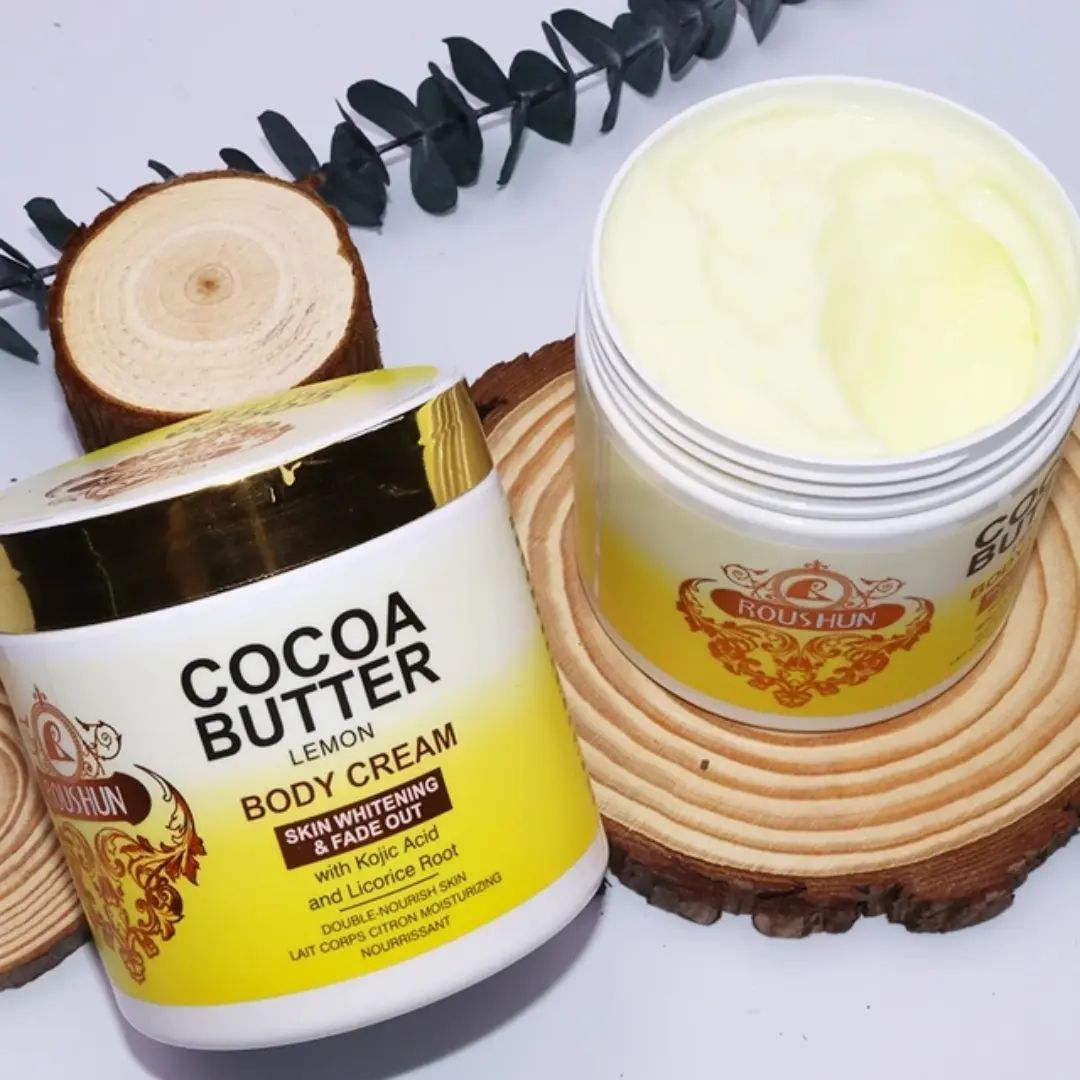 ROUSHUN Cocoa Butter Body Cream Cocoa Butter and Lemon Body Lotion Whitening Hand and Body Cream with Kojic Acid Whitening Lightening Cocoa Butter Skin Perfect Moisturizing Skin Care Body Cream 500ml