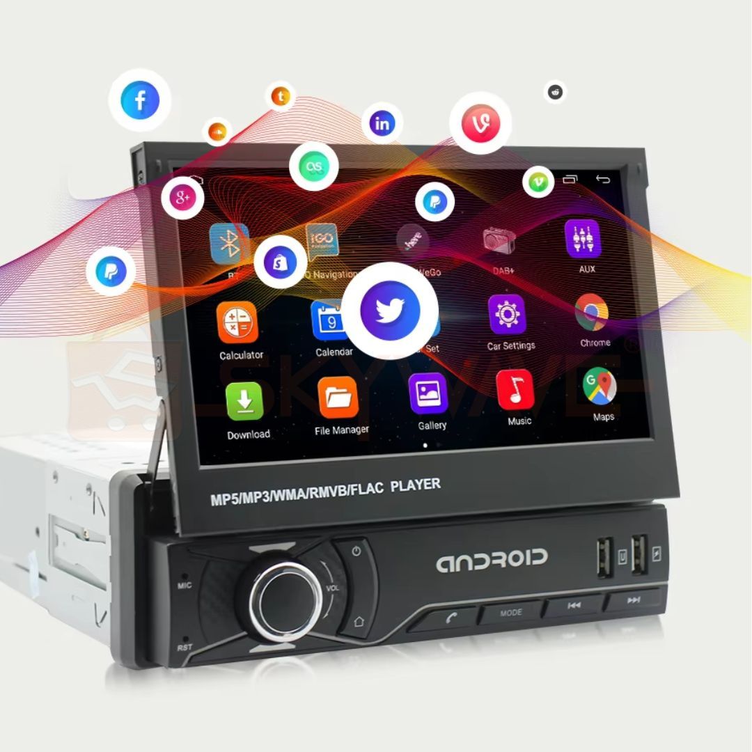 Retractable Android Car Radio 7 Inches Retractable Android Car Radio 7 Inches FM Radio USB WIFI Screen Size 7″ Touch Screen, Reversing Aid Wireless Carplay Android Auto