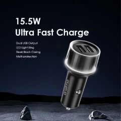 Oraimo Highway 15 15.5W Car Charger-OCC-1152D Dual USB Output LED Light Ring Sleek Black Casing Multi-protection Universal Compatibility Compact and Sleek design