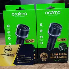 Oraimo Highway 15 15.5W Car Charger-OCC-1152D Dual USB Output LED Light Ring Sleek Black Casing Multi-protection Universal Compatibility Compact and Sleek design