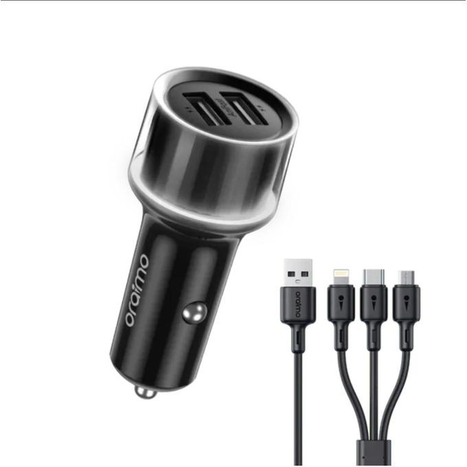 Oraimo Highway 15 15.5W Car Charger-OCC-1152D Dual USB Output LED Light Ring Sleek Black Casing Multi-protection Universal Compatibility Compact and Sleek design