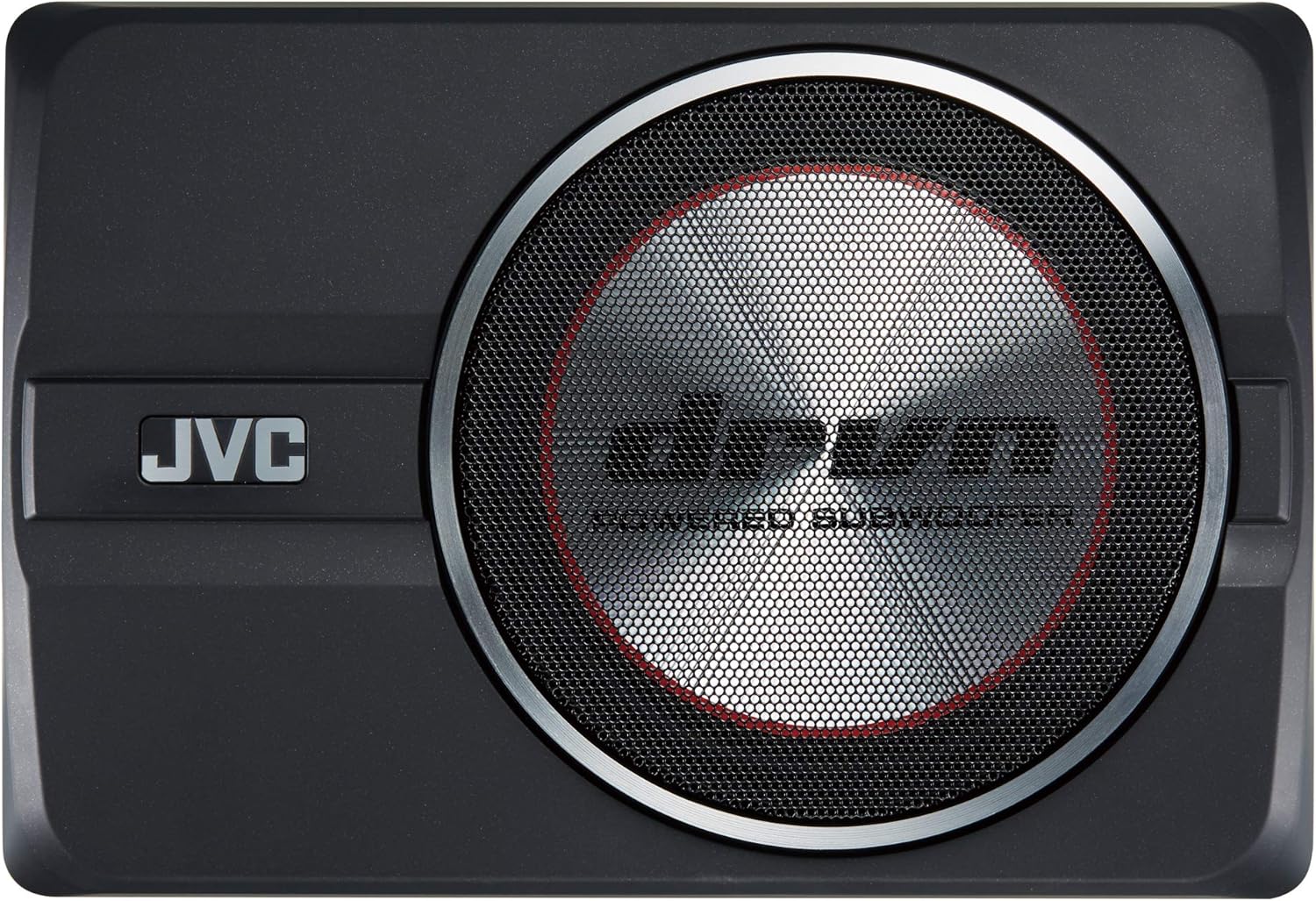 JVC CW-DRA8 Underseat Car Compact Powerful Subwoofer 250-watt Class D Amplifier, Shallow Profile 8 Inch Sub, Aluminum Enclosure for Deep Bass, Wired Remote, Compact Design, Easy Installation