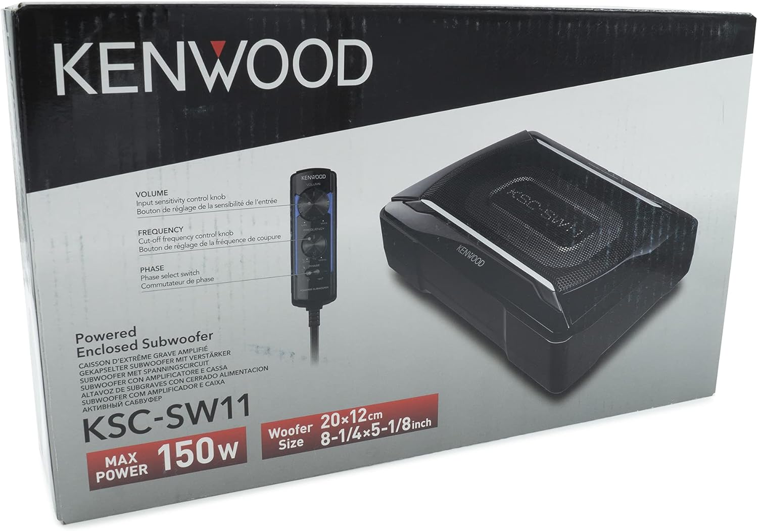 KC-SW11 Compact Powered Enclosed Subwoofer For CAR 150 Watts Stereo, Surround Sound Include Wirirng Harness Aluminum Enclosure Powerful Sound Car Audio