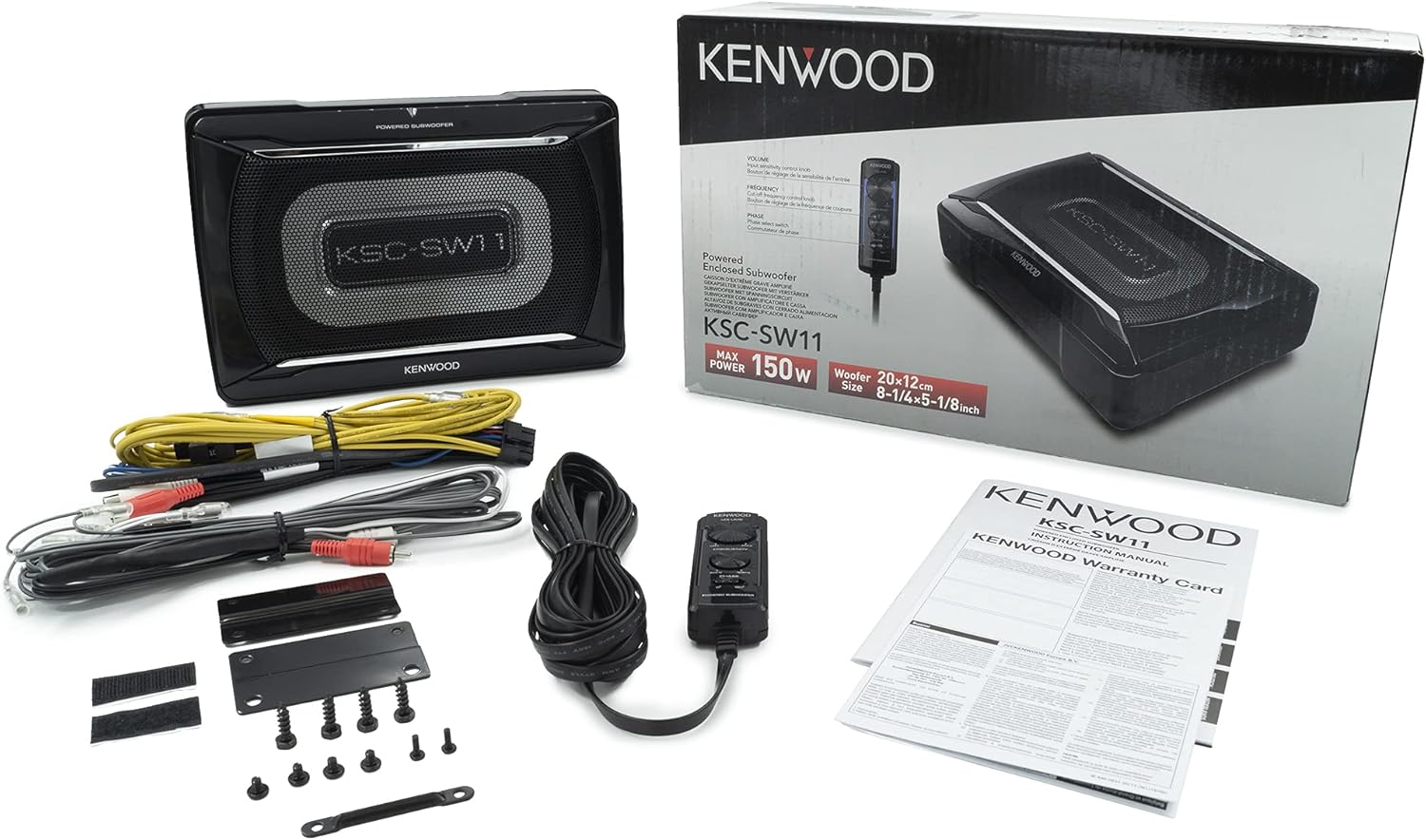 KC-SW11 Compact Powered Enclosed Subwoofer For CAR 150 Watts Stereo, Surround Sound Include Wirirng Harness Aluminum Enclosure Powerful Sound Car Audio