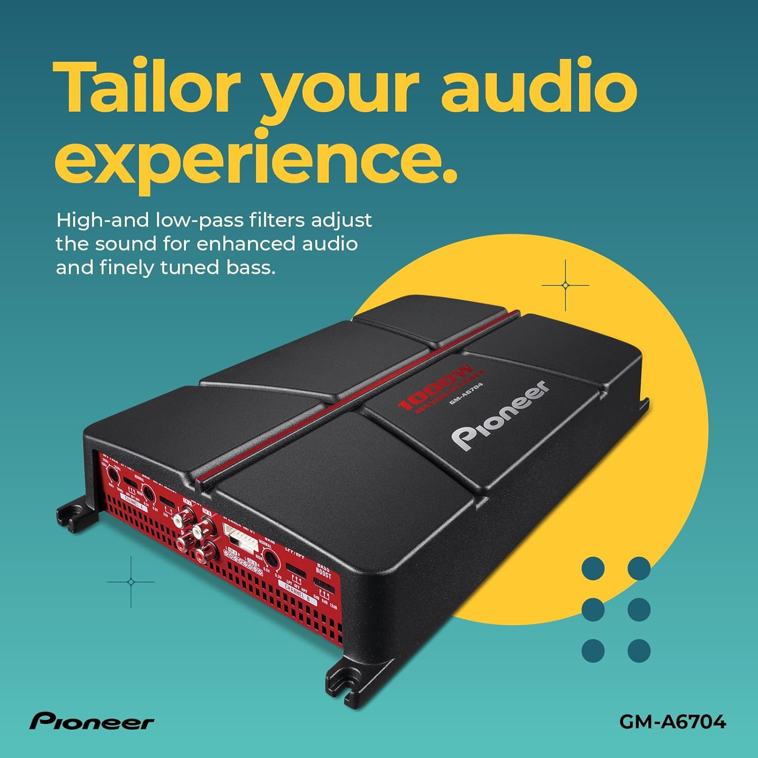 Pioneer GM-A6704 4-Channel Class A /B Car Amplifier – 1000 Watts Maximum Power Output, 60 Watts RSM, Class AB Amp Technology, Variable High and Low-Pass Filters for a Customizable Sound