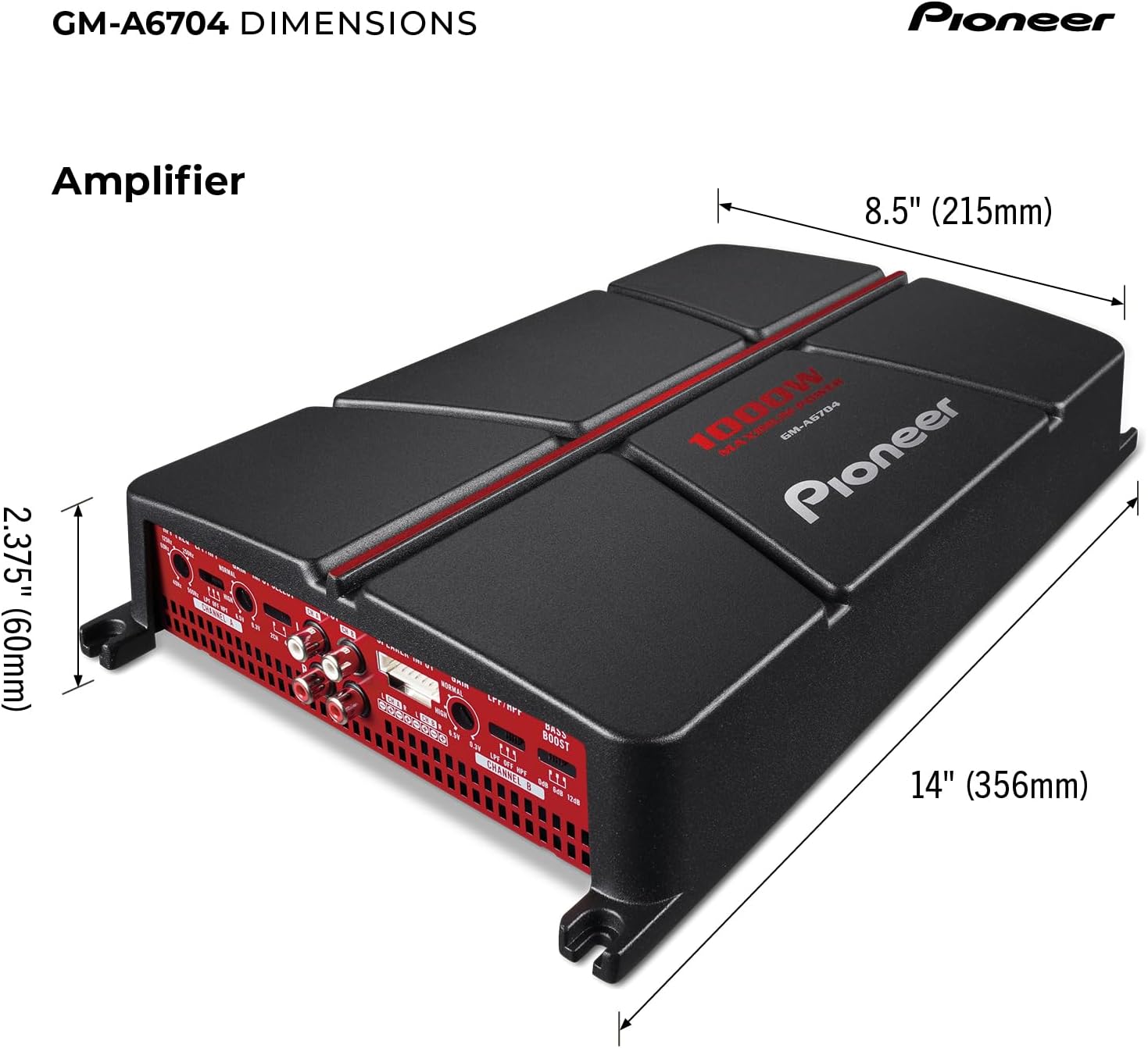 Pioneer GM-A6704 4-Channel Class A /B Car Amplifier – 1000 Watts Maximum Power Output, 60 Watts RSM, Class AB Amp Technology, Variable High and Low-Pass Filters for a Customizable Sound