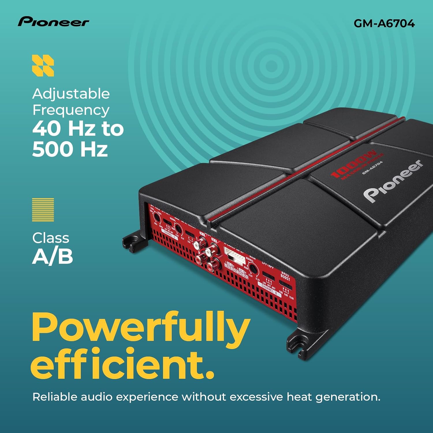 Pioneer GM-A6704 4-Channel Class A /B Car Amplifier – 1000 Watts Maximum Power Output, 60 Watts RSM, Class AB Amp Technology, Variable High and Low-Pass Filters for a Customizable Sound