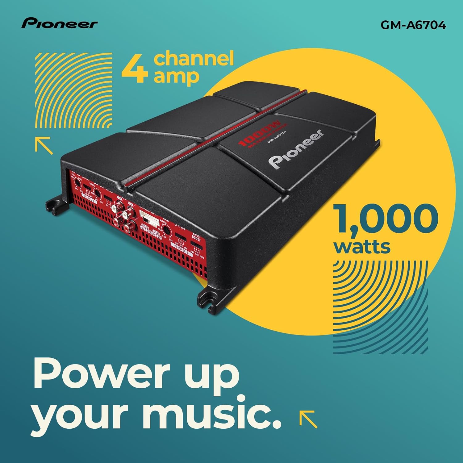 Pioneer GM-A6704 4-Channel Class A /B Car Amplifier – 1000 Watts Maximum Power Output, 60 Watts RSM, Class AB Amp Technology, Variable High and Low-Pass Filters for a Customizable Sound