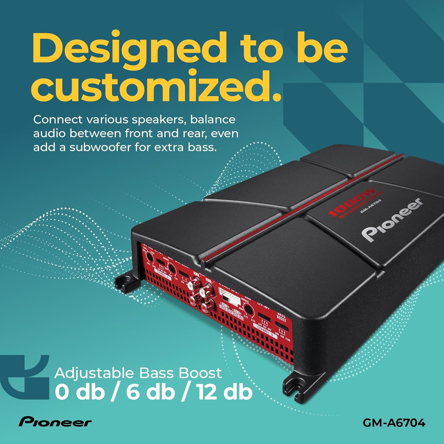Pioneer GM-A6704 4-Channel Class A /B Car Amplifier – 1000 Watts Maximum Power Output, 60 Watts RSM, Class AB Amp Technology, Variable High and Low-Pass Filters for a Customizable Sound