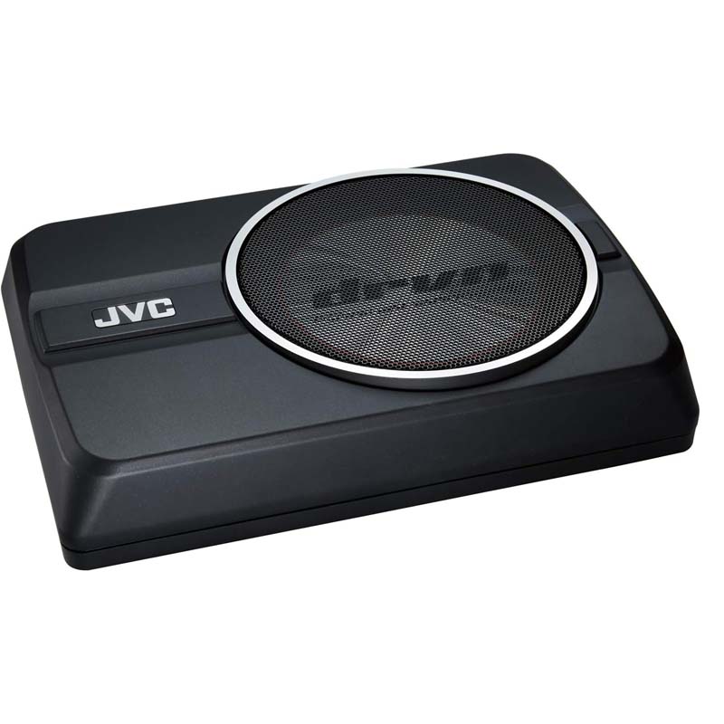 JVC CW-DRA8 Underseat Car Compact Powerful Subwoofer 250-watt Class D Amplifier, Shallow Profile 8 Inch Sub, Aluminum Enclosure for Deep Bass, Wired Remote, Compact Design, Easy Installation