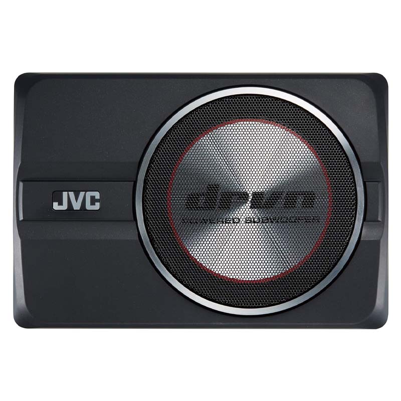 JVC CW-DRA8 Underseat Car Compact Powerful Subwoofer 250-watt Class D Amplifier, Shallow Profile 8 Inch Sub, Aluminum Enclosure for Deep Bass, Wired Remote, Compact Design, Easy Installation