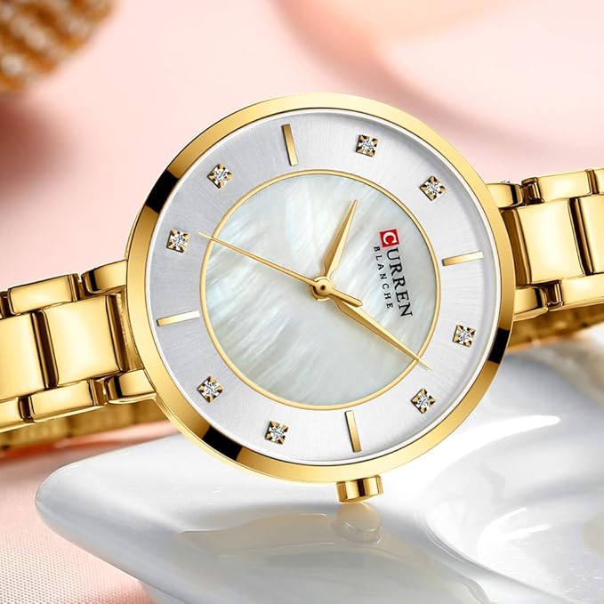 CURREN Watches Women Fashion Luxury Rhinestone Dial Quartz Clock Waterproof Stainless Steel Band Wristwatch for Ladies Elegant Gift For Mom Loved Ones Valentines Day Gift