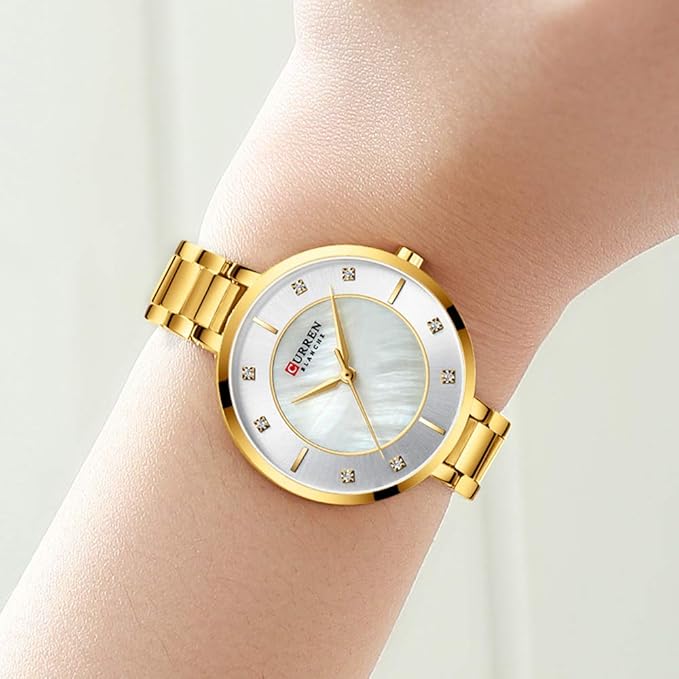 CURREN Watches Women Fashion Luxury Rhinestone Dial Quartz Clock Waterproof Stainless Steel Band Wristwatch for Ladies Elegant Gift For Mom Loved Ones Valentines Day Gift