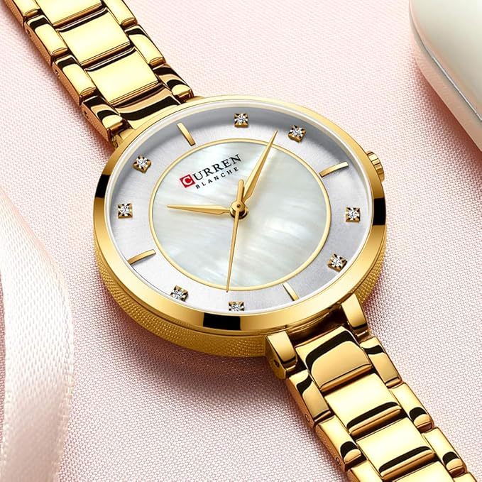 CURREN Watches Women Fashion Luxury Rhinestone Dial Quartz Clock Waterproof Stainless Steel Band Wristwatch for Ladies Elegant Gift For Mom Loved Ones Valentines Day Gift