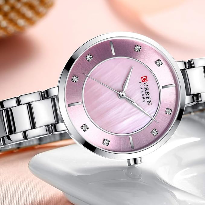 CURREN Watches Women Fashion Luxury Rhinestone Dial Quartz Clock Waterproof Stainless Steel Band Wristwatch for Ladies Elegant Gift For Mom Loved Ones Valentines Day Gift