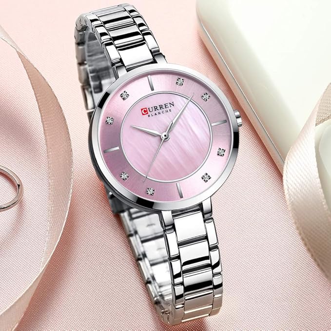 CURREN Watches Women Fashion Luxury Rhinestone Dial Quartz Clock Waterproof Stainless Steel Band Wristwatch for Ladies Elegant Gift For Mom Loved Ones Valentines Day Gift