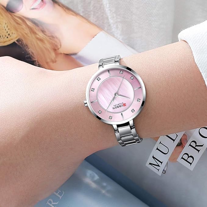 CURREN Watches Women Fashion Luxury Rhinestone Dial Quartz Clock Waterproof Stainless Steel Band Wristwatch for Ladies Elegant Gift For Mom Loved Ones Valentines Day Gift
