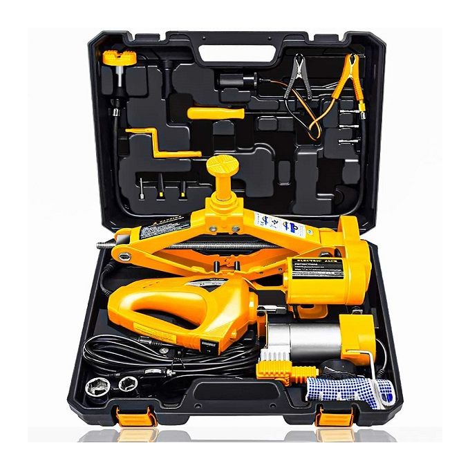 Electric Car Jack 3 Ton 12V Scissor Car Jack Electric with Impact Wrench and Inflator Electric Car Jack Kit for Car SUV Sedan Tire Changing High Quality