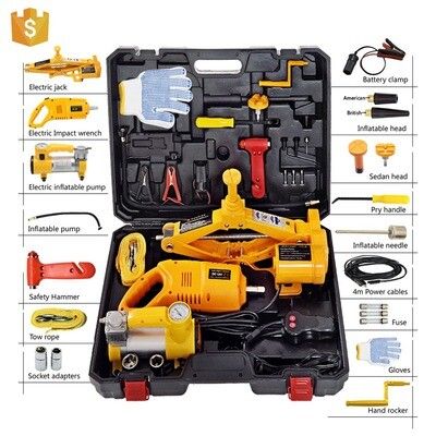 Electric Car Jack 3 Ton 12V Scissor Car Jack Electric with Impact Wrench and Inflator Electric Car Jack Kit for Car SUV Sedan Tire Changing High Quality