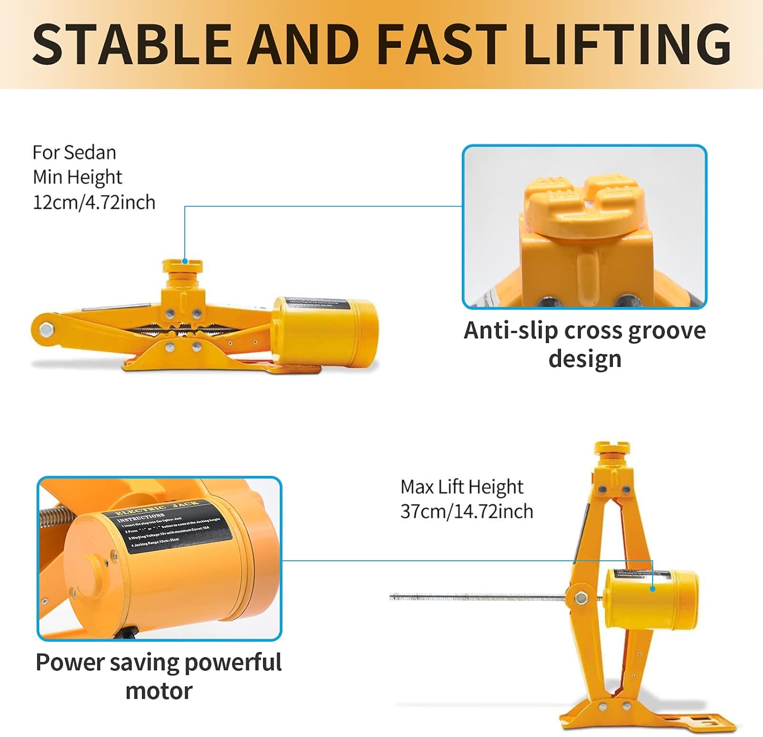 Electric Car Jack 3 Ton 12V Scissor Car Jack Electric with Impact Wrench and Inflator Electric Car Jack Kit for Car SUV Sedan Tire Changing High Quality