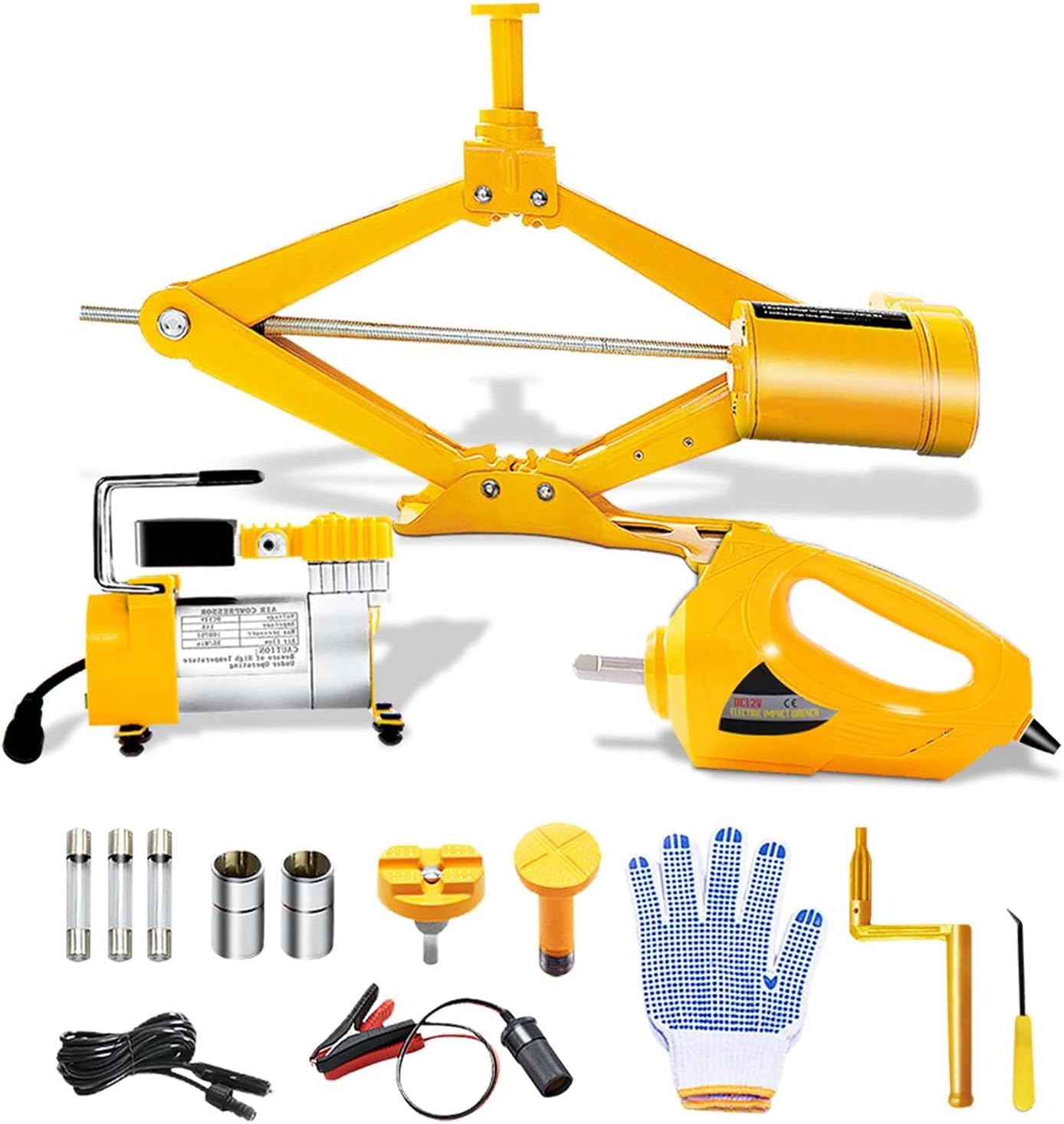 Electric Car Jack 3 Ton 12V Scissor Car Jack Electric with Impact Wrench and Inflator Electric Car Jack Kit for Car SUV Sedan Tire Changing High Quality