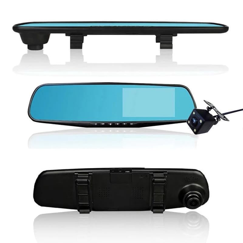 Dashboard Cam, Mirror Camera Car Dashboard, 4.3 Inch LCD Dual Lens DVR Video Recorder TFT Rearview Monitor Screen G-Sensor Waterproof for Car Backup Camera HD 1080P