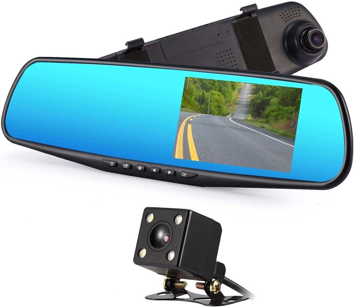 Dashboard Cam, Mirror Camera Car Dashboard, 4.3 Inch LCD Dual Lens DVR Video Recorder TFT Rearview Monitor Screen G-Sensor Waterproof for Car Backup Camera HD 1080P