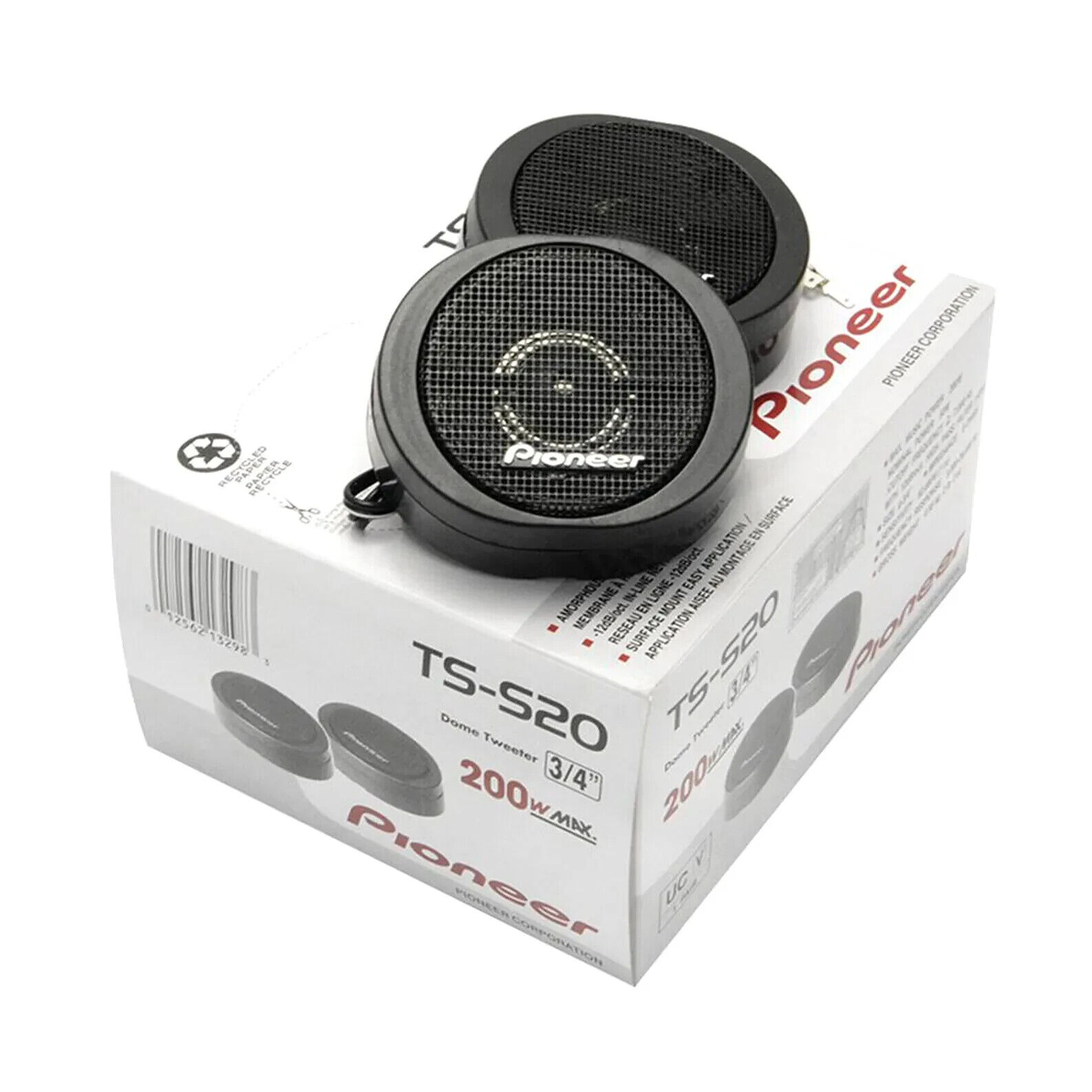 Pioneer TS-S20 200W High Power Car Tweeter Speaker System – 3/4'' Dome, Super Clear Sound, 20mm Mini Metal Dome Tweeters, Black, Universal Fit for Car Audio Upgrade, Crisp Treble, Durable Design