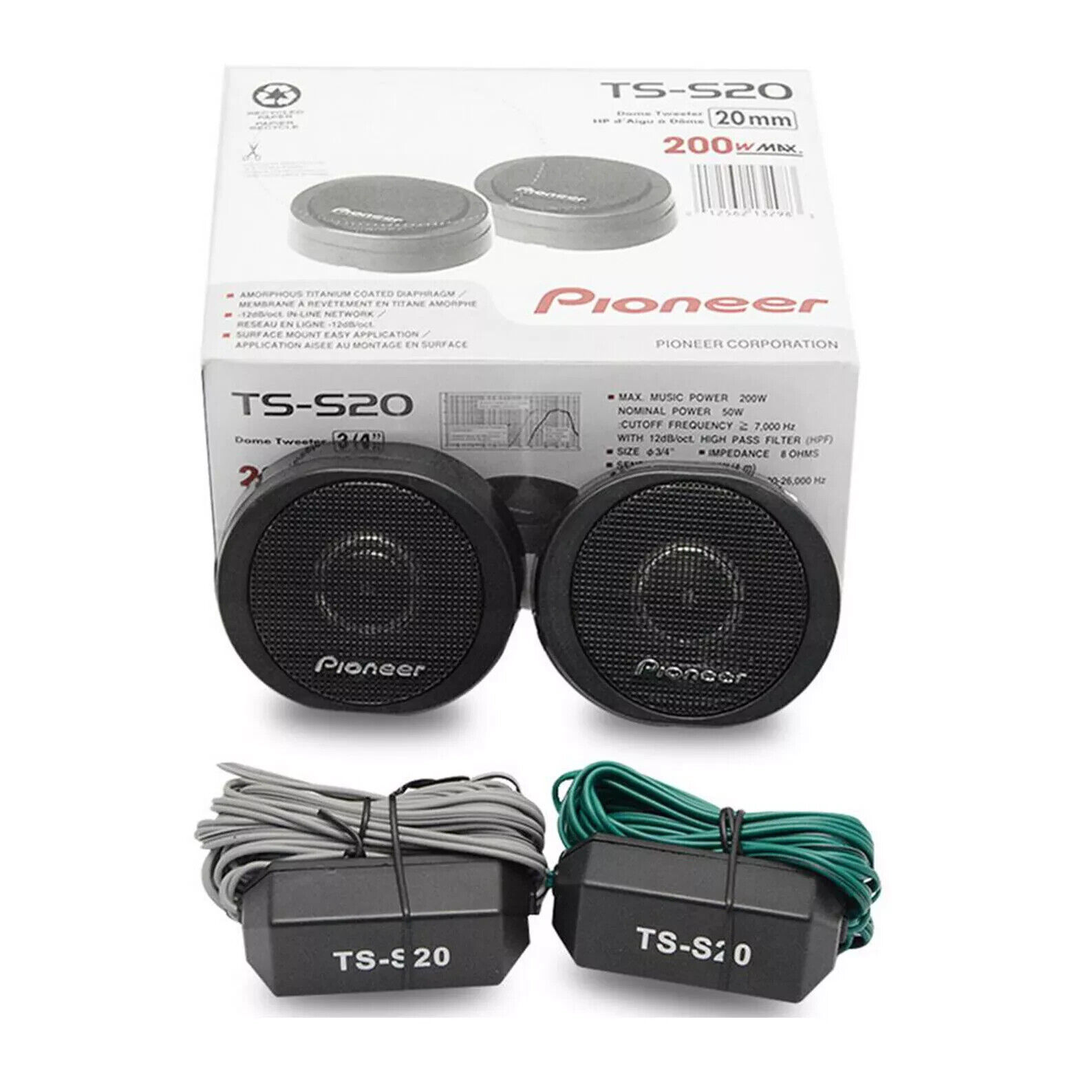 Pioneer TS-S20 200W High Power Car Tweeter Speaker System – 3/4'' Dome, Super Clear Sound, 20mm Mini Metal Dome Tweeters, Black, Universal Fit for Car Audio Upgrade, Crisp Treble, Durable Design