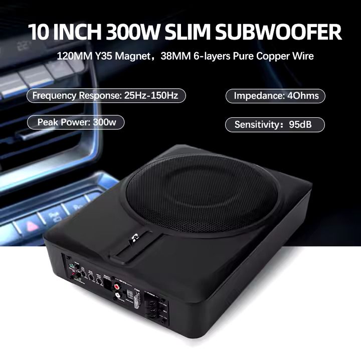 Underseat Car Amplifier Sub Woofer 10" Car Active Underseat Subwoofers Powered Subwoofer 180W Amplifier Sound System Audio Car Woofer Slim Under Seat Subwoofer