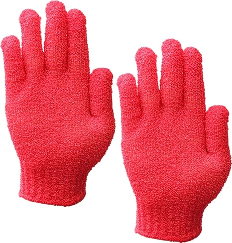 RED Shower Gloves,Double Sided Exfoliating Bath Body Scrub Gloves For Women & Men Deep Clean Skin Spa Bathing Easy Scrubbing One Size Fits Most High Quality