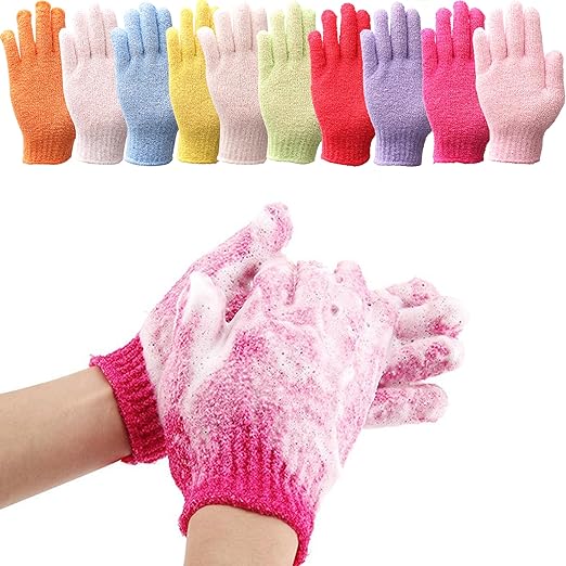 RED Shower Gloves,Double Sided Exfoliating Bath Body Scrub Gloves For Women & Men Deep Clean Skin Spa Bathing Easy Scrubbing One Size Fits Most High Quality