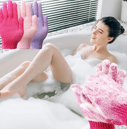 RED Shower Gloves,Double Sided Exfoliating Bath Body Scrub Gloves For Women & Men Deep Clean Skin Spa Bathing Easy Scrubbing One Size Fits Most High Quality