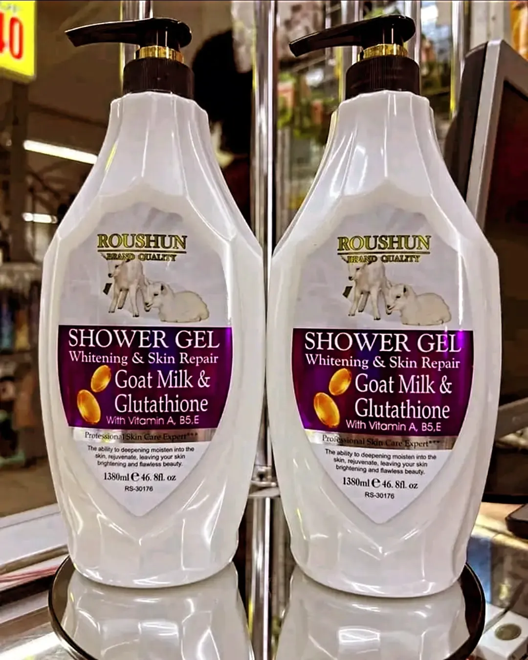 Roushun Goat Milk Shower Gel -1380ml Body Fast Whitenng Shower Gel Deeply Cleanses Rich and Creamy blend Softer Skin After Wash Roushun Kojic Acid Shower Gel 1380ml